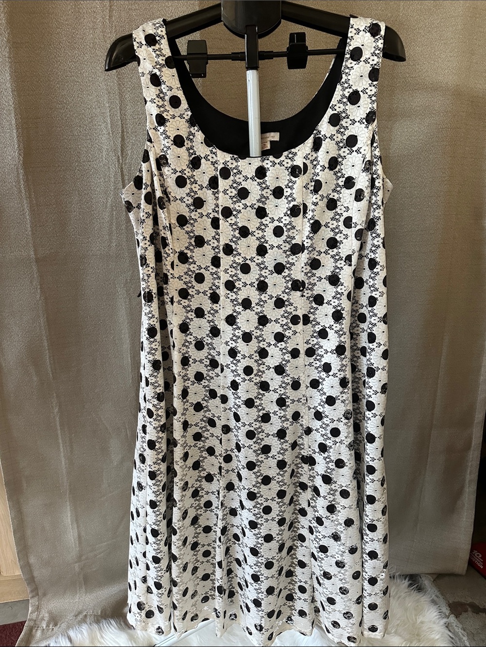 Sleeveless Black & White Polka Dot Midi Dress